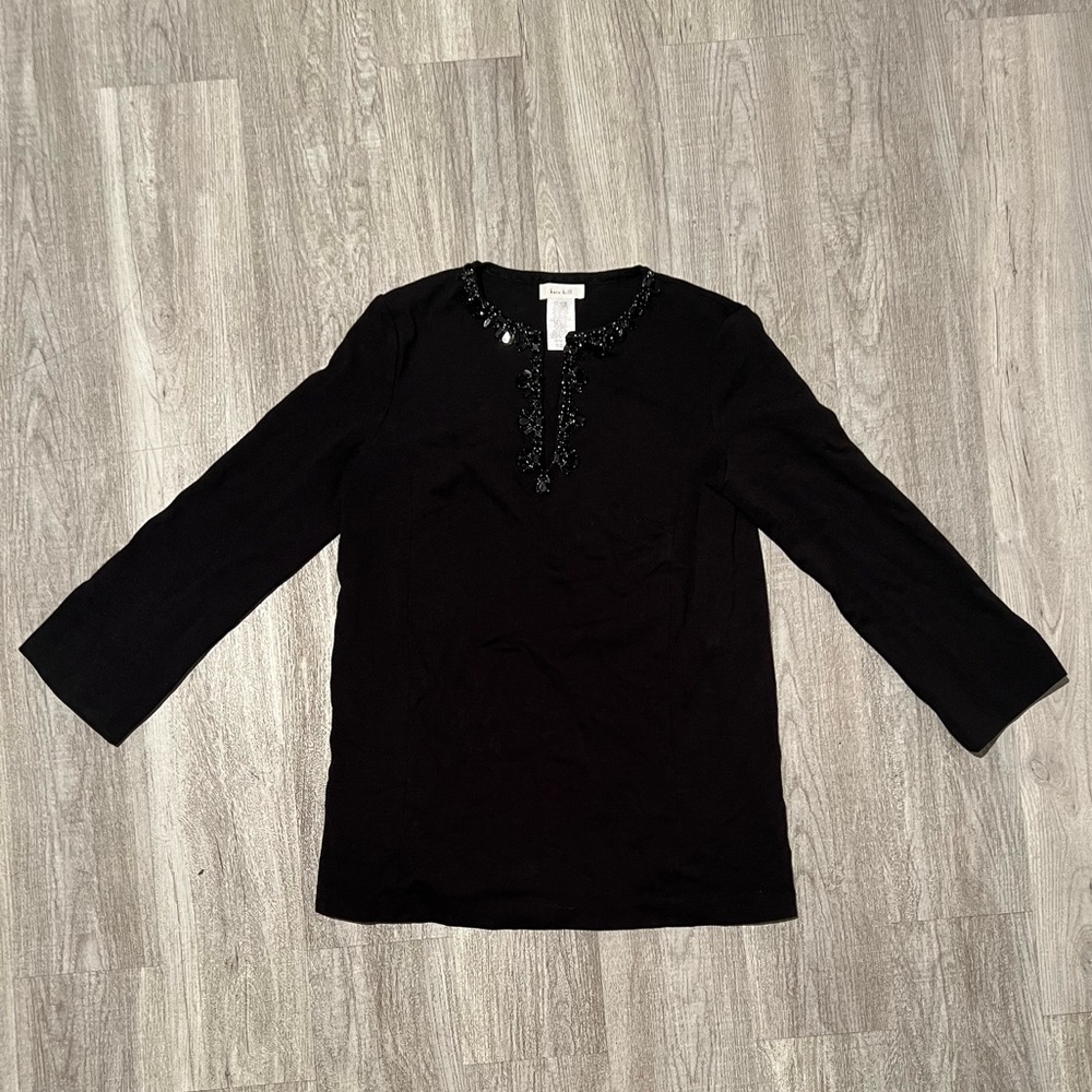 Kate Hill long sleeve shirt with black stone neckline